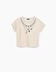 Girls&rsquo; ecru necklace embroidery T-shirt-2