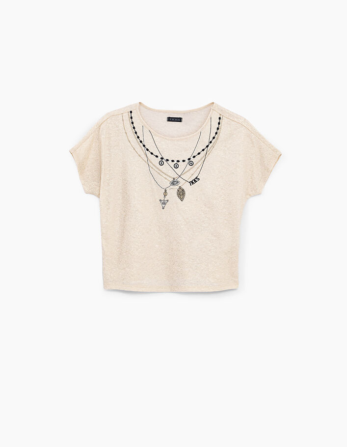 Cremeweißes Mädchen-T-Shirt mit Halskettenstickerei - IKKS