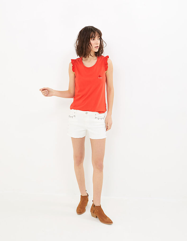 I.Code red A la plage embroidered T-shirt with lace back - I.CODE