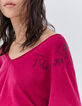 Pull rose en tricot à décor rock strass Femme-4