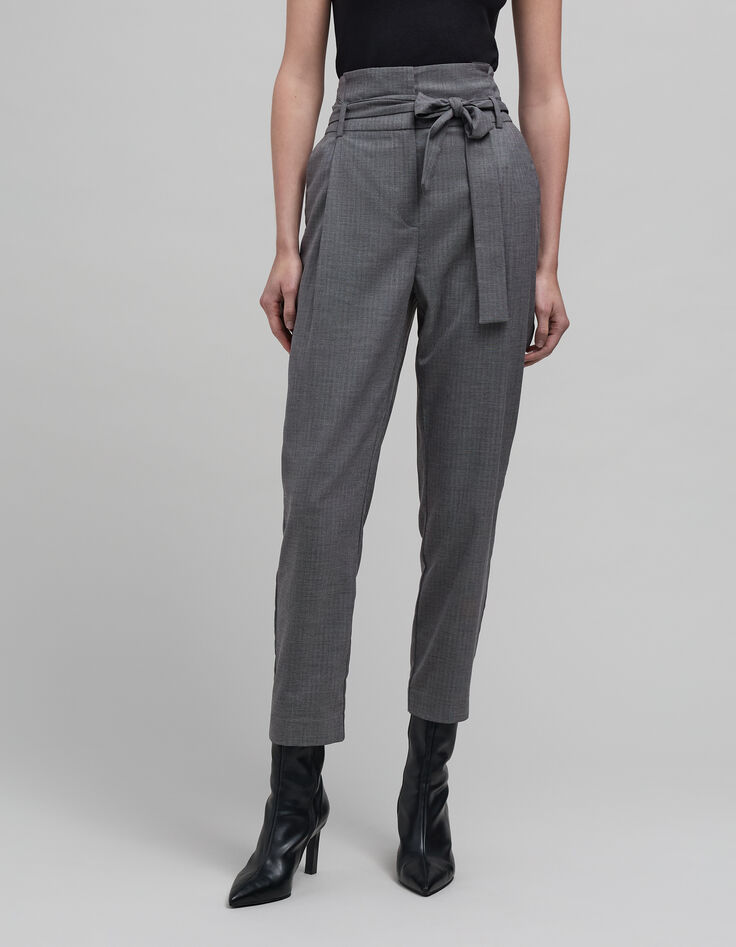 Pantalon carotte gris motif chevrons 7/8e Femme-3
