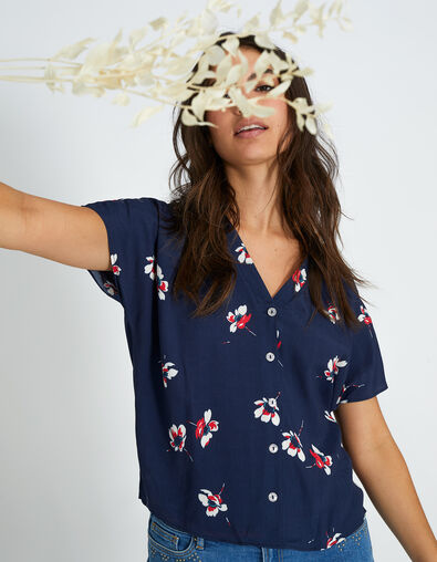 Top azul marino estampado flores I.Code