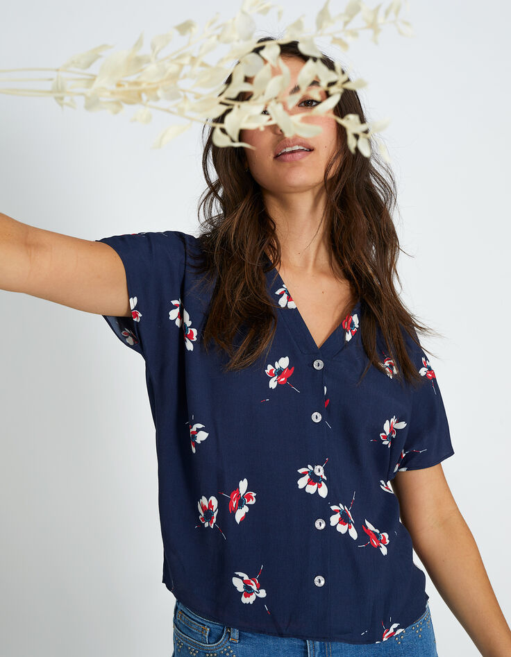Top azul marino estampado flores I.Code-1