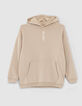 Lichtbeige sweater met kap en geborduurde tekst meisjes-1