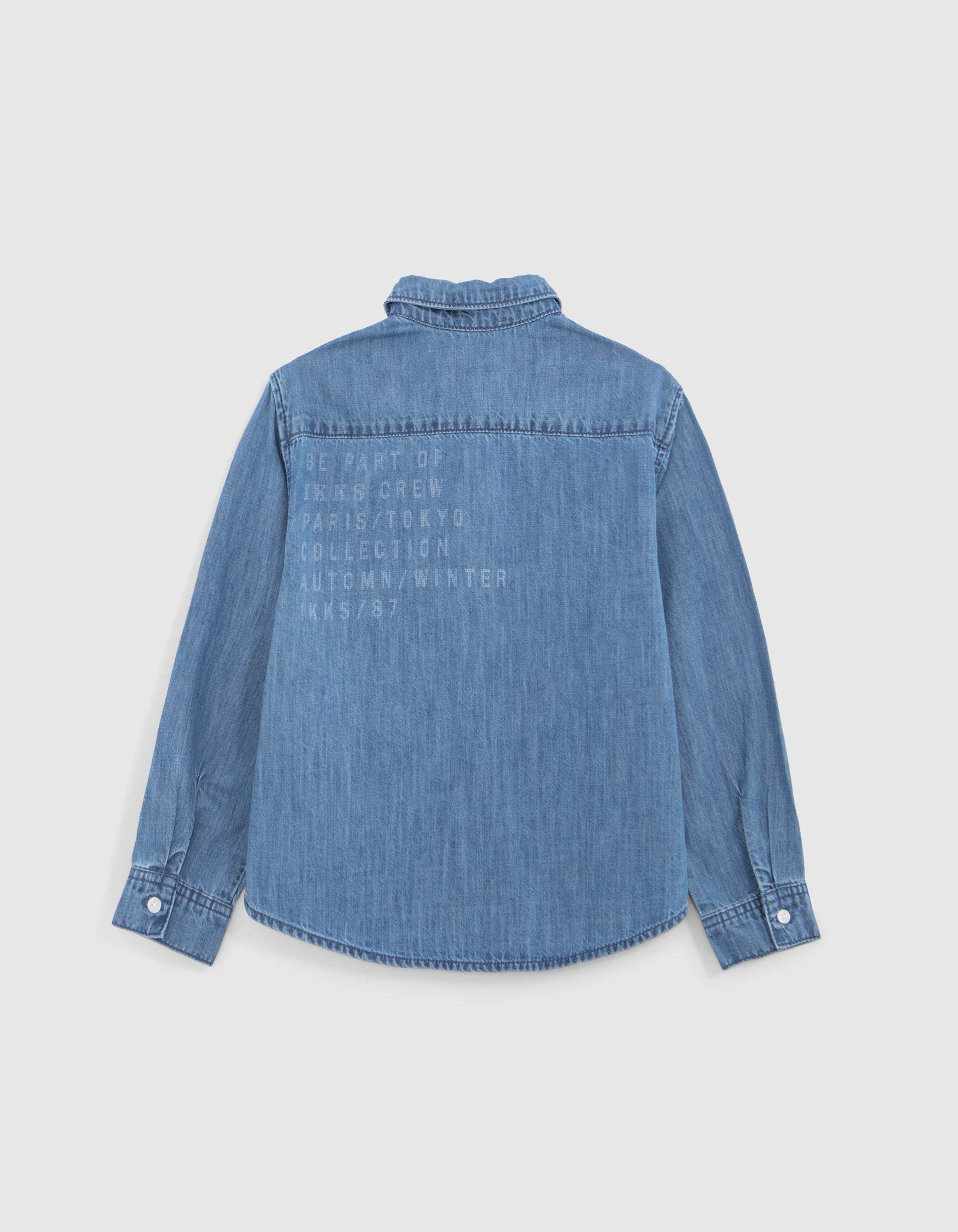 Chemise en jean bleu waterless message dos garcon IKKS