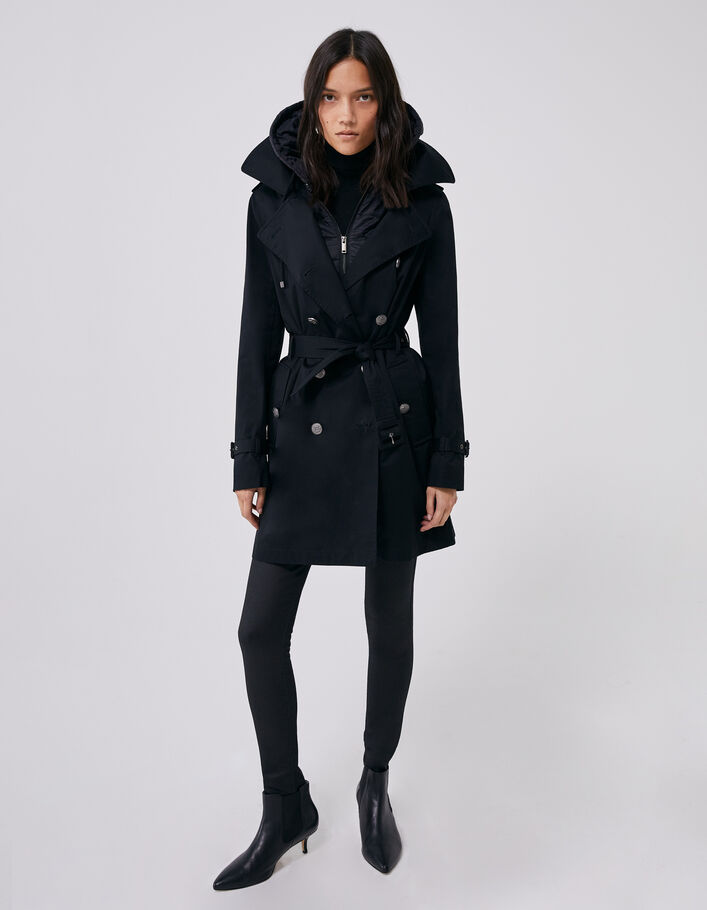 Langer Damentrenchcoat mit abnehmbarer Kapuze-6