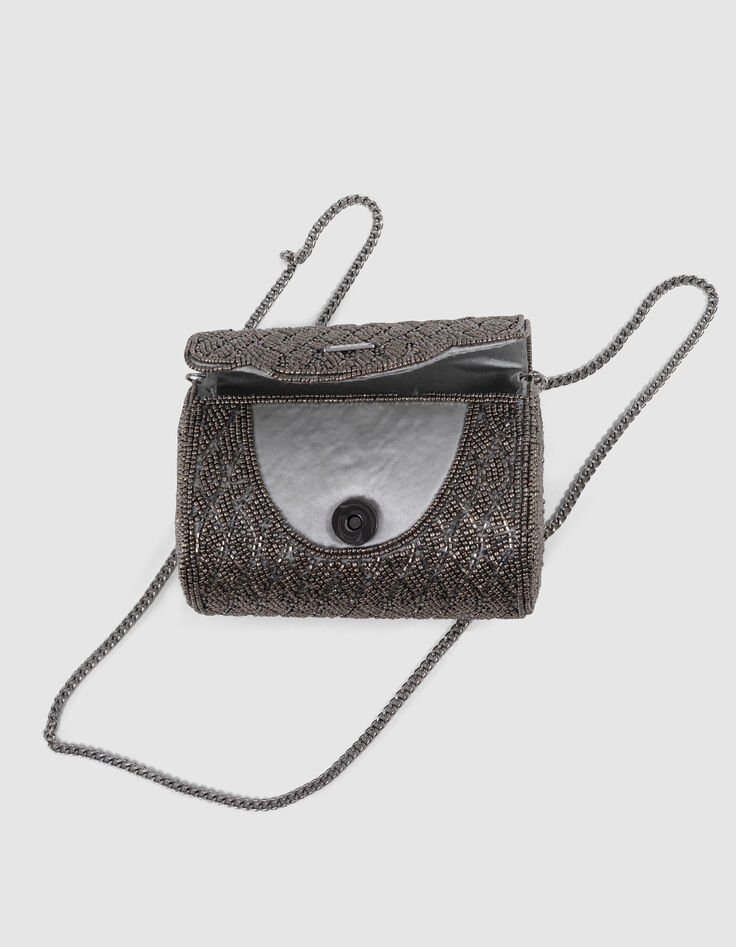 Sac à main argenté brodé perles fille-6