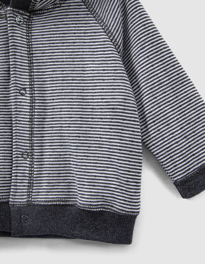 Baby’s grey marl&stripe organic cotton reversible cardigan - IKKS