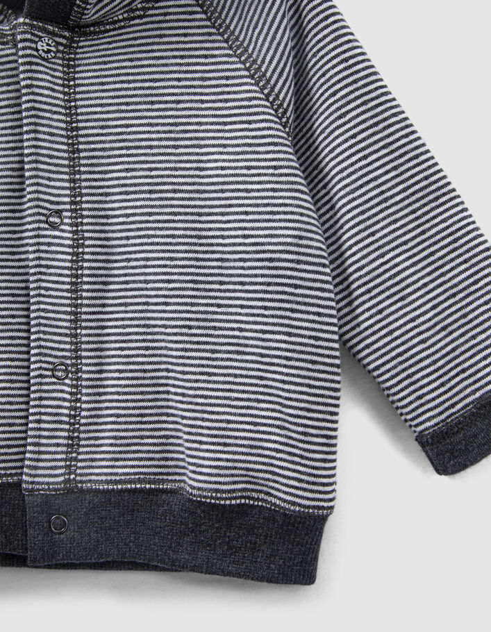 Cardigan réversible gris chiné et rayé coton bio bébé-2