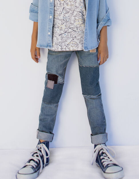 Boys’ blue patchwork-look skinny jeans