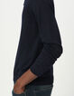Pull en laine marine tricot fin col V Homme-4