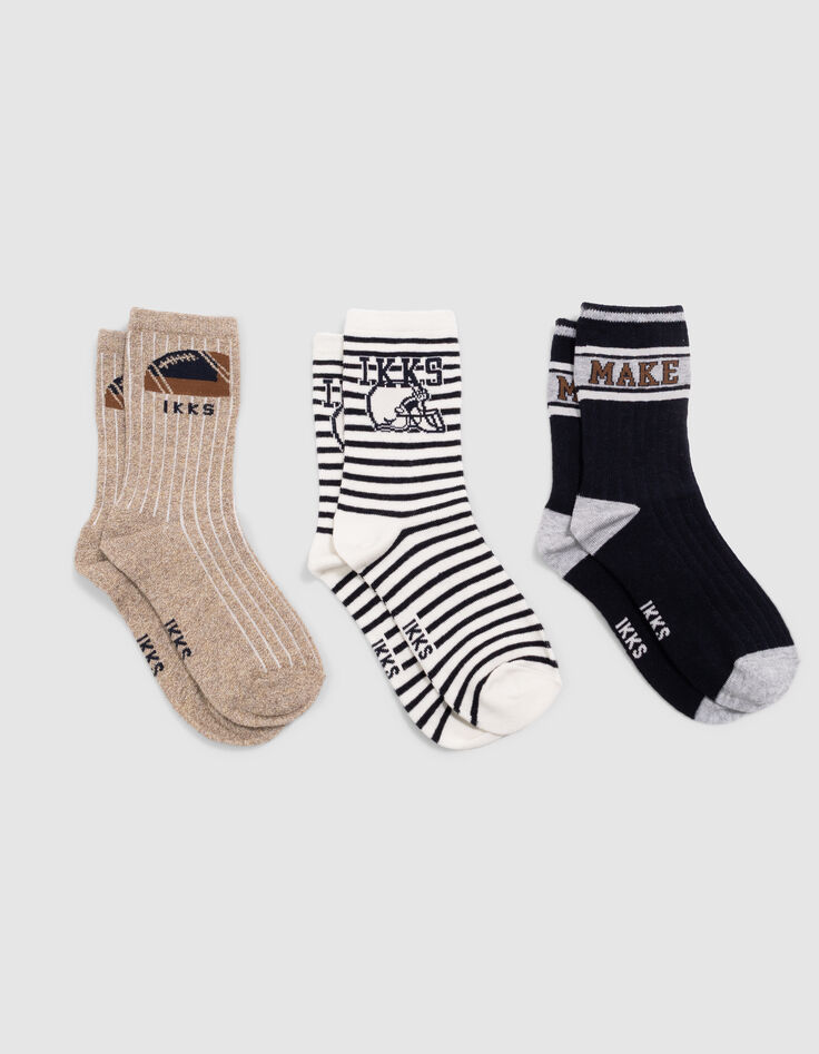 Boys’ navy, ecru and beige socks-1