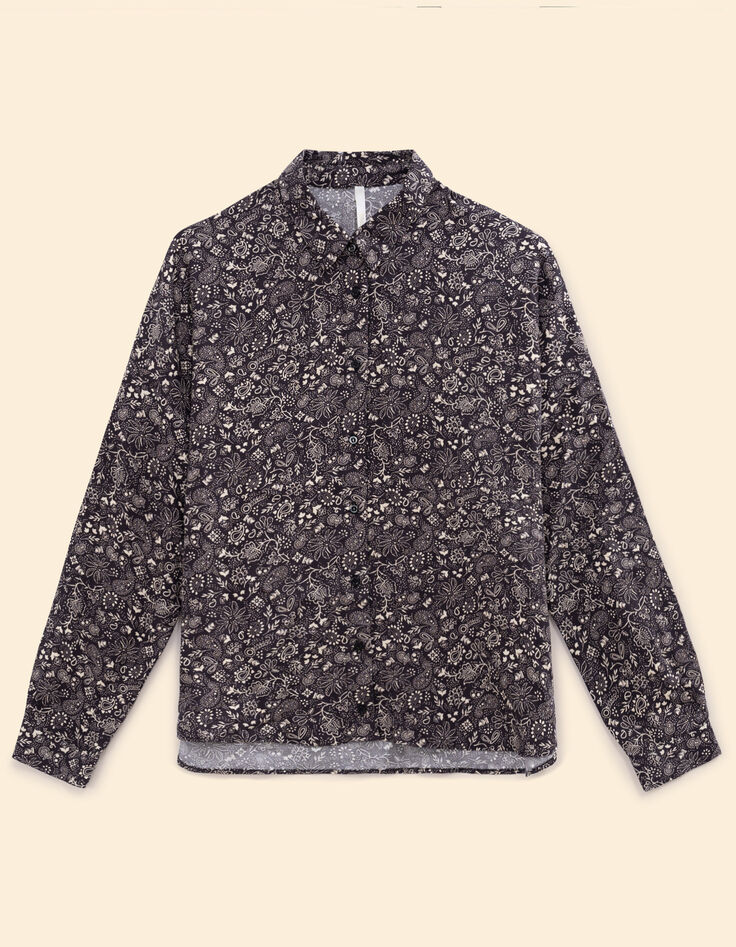 Chemise manches longues noire imprim&eacute; cachemire I.Code-6