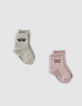 Silberfarbene und rosa Socken mit Streifen für Babymädchen-1