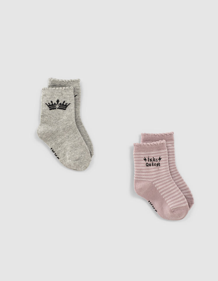 Silberfarbene und rosa Socken mit Streifen für Babymädchen-1