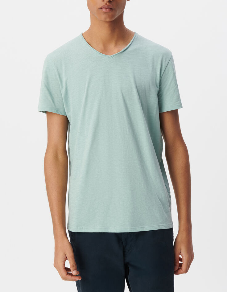 T-shirt L'Essentiel bleu gris coton bio col V Homme-2