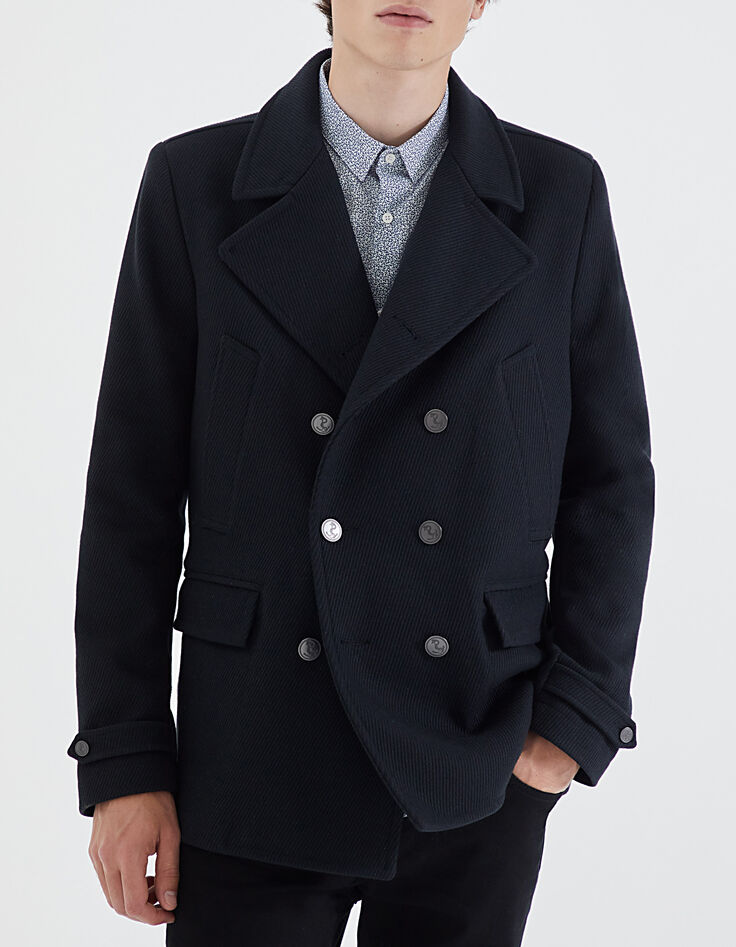 Chaquetón marino con punto de lana en relieve Hombre-2
