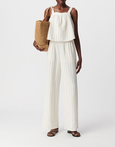 Ecru Overall, Baumwollgaze, beige Streifen - IKKS