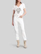 Women's white T-shirt with peace symbol badge-5