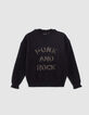 Pull navy fonc&eacute; tricot message jacquard fille-1