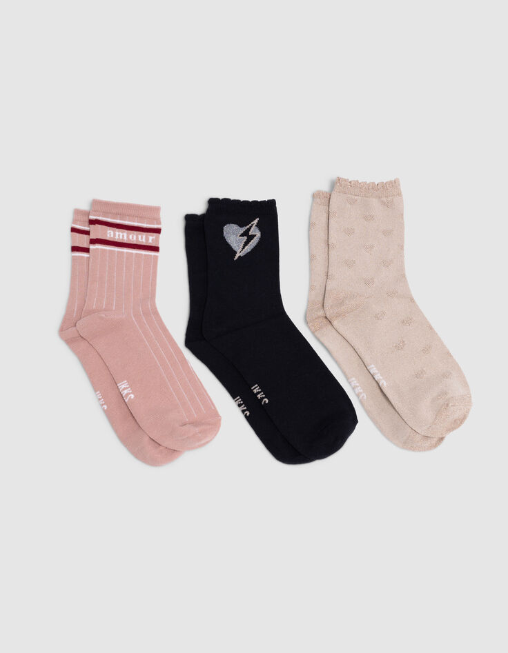 Rosa, goldene und schwarze Mädchensocken-3