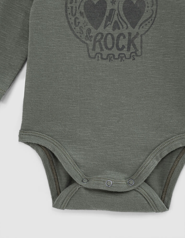 Baby’s light khaki skull graphic organic cotton bodysuit - IKKS