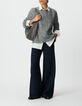 Women&rsquo;s navy flannel straight trousers-2