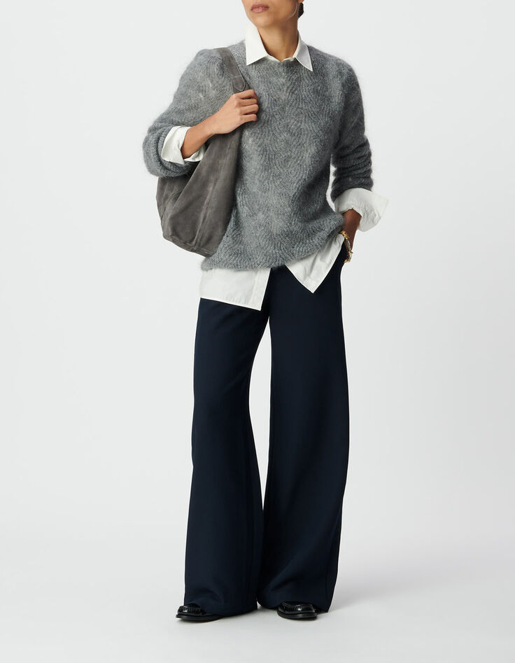 Women&rsquo;s navy flannel straight trousers-2