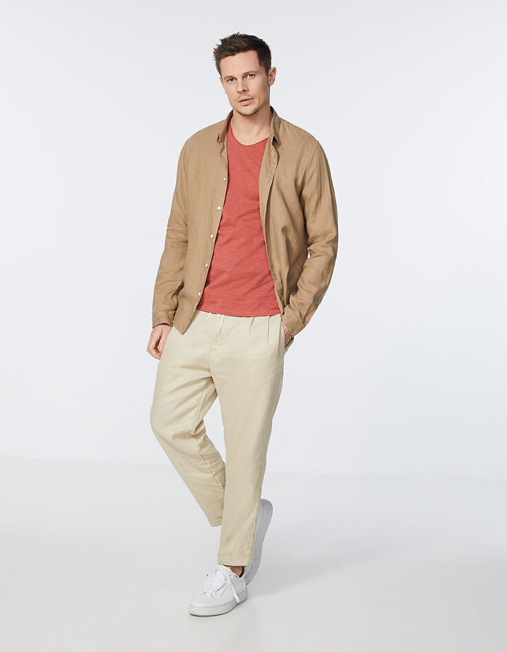 Men’s beige linen SLIM shirt-5 Men’s beige linen SLIM shirt-5