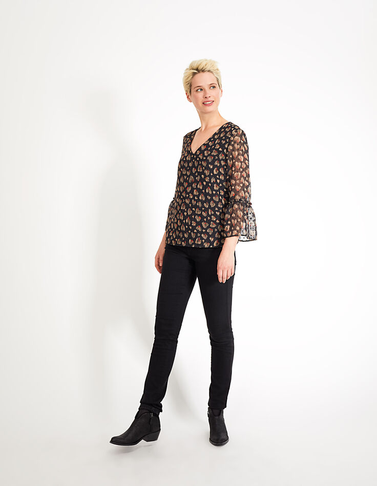 Top negro jacquard estampado ikat corazones I.Code-6