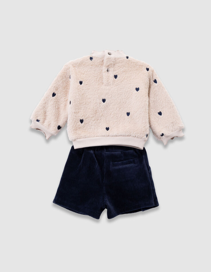 Baby girls’ beige sweatshirt and velvet shorts outfit-3