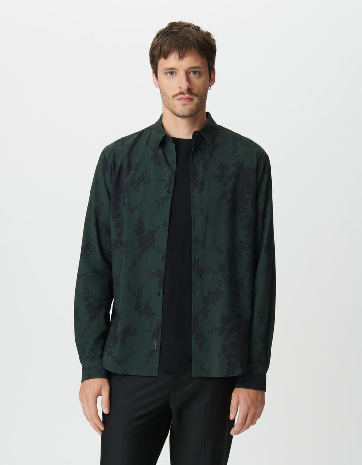 Chemise manches longues slim verte floral flou Homme-2
