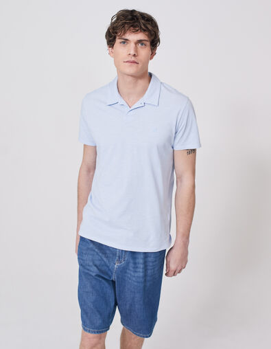Men&rsquo;s sky blue slub short sleeve polo shirt - IKKS