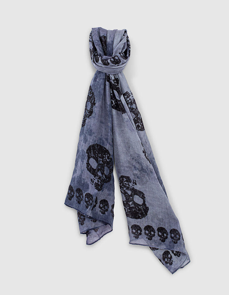 Women’s navy blue skull motif tie-dye scarf-1 Women’s navy blue skull motif tie-dye scarf-1