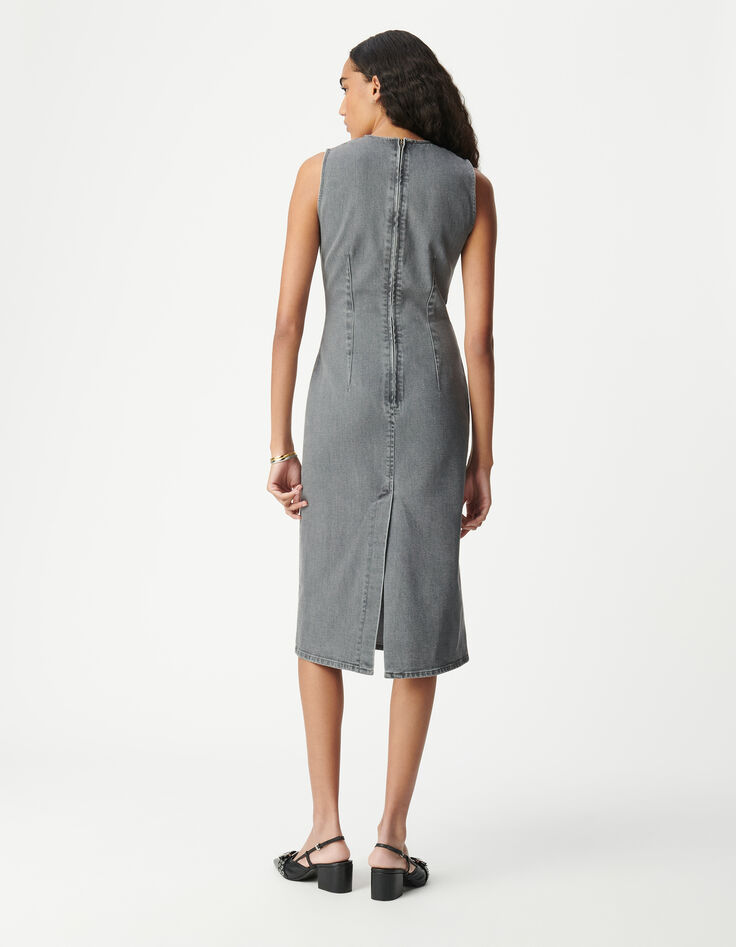 Vestido vaquero gris sin mangas con aberturas Mujer-2