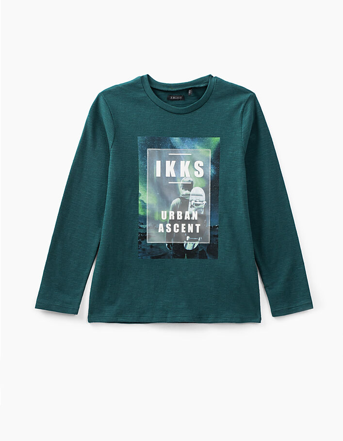 Smaragdgrünes Jungenshirt mit Skatermotiv Urban Ascent - IKKS