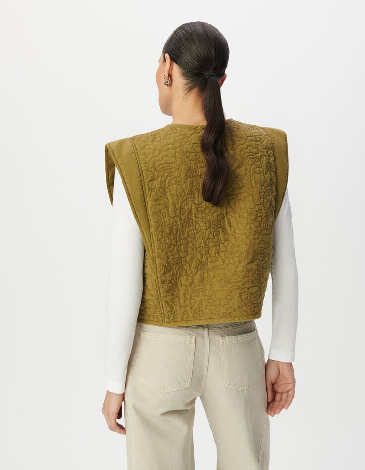 Gilet sans manches kaki matelassage broderies Femme-3