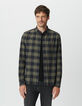 Camisa cuadros slim caqui y negro hombre-1