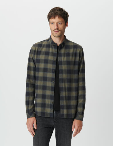 Camisa cuadros slim caqui y negro hombre - IKKS