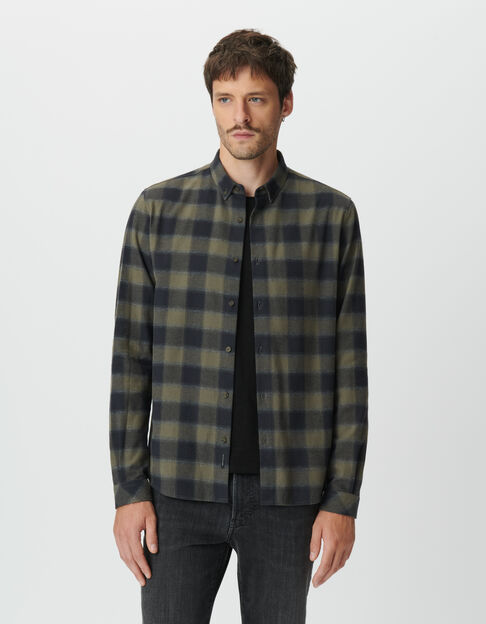 Camisa cuadros slim caqui y negro hombre - IKKS