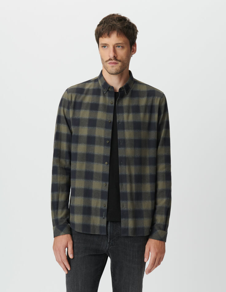 Camisa cuadros slim caqui y negro hombre-1
