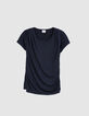Tee-shirt marine fronces &eacute;paule et c&ocirc;t&eacute; Femme-6