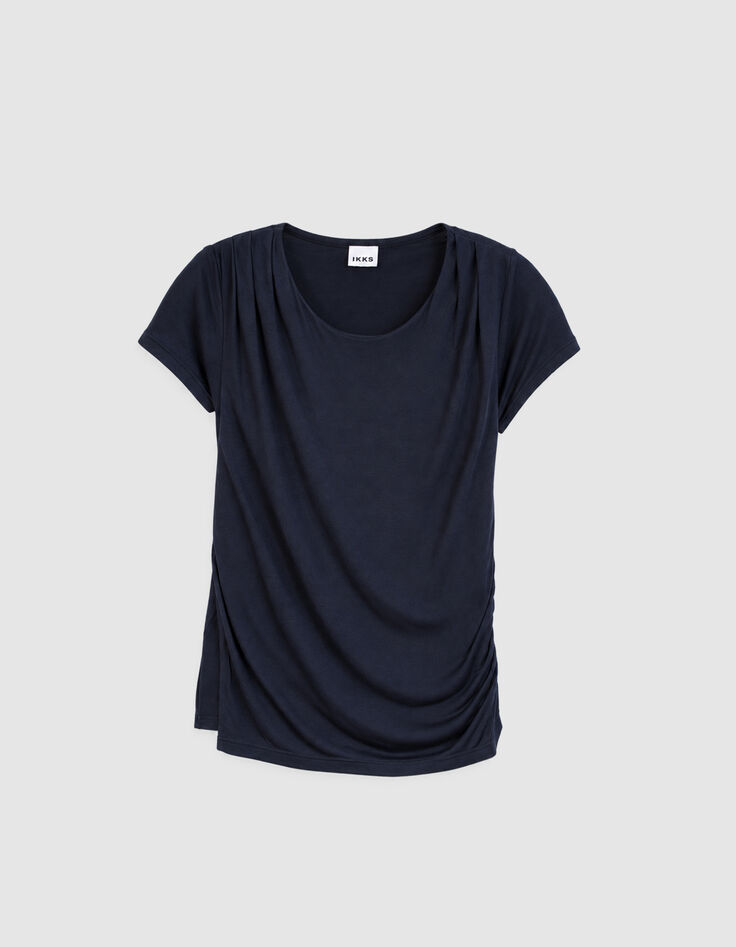 Tee-shirt marine fronces &eacute;paule et c&ocirc;t&eacute; Femme-6