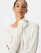 Pull encolure V blanc 100% laine Femme-4