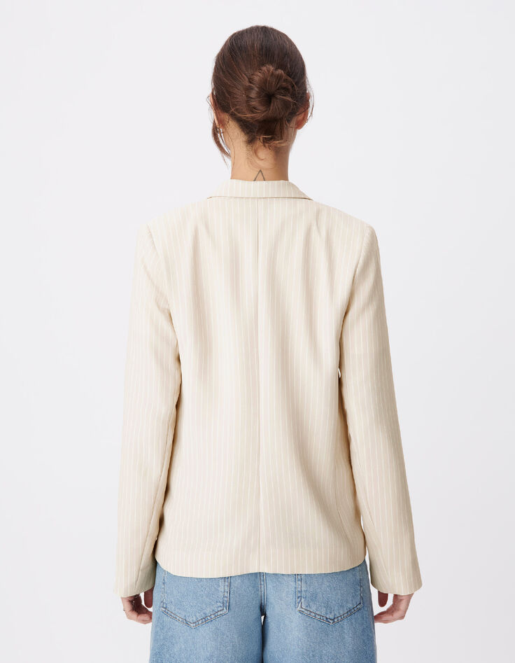 Veste de tailleur beige motif rayures tennis Femme-5