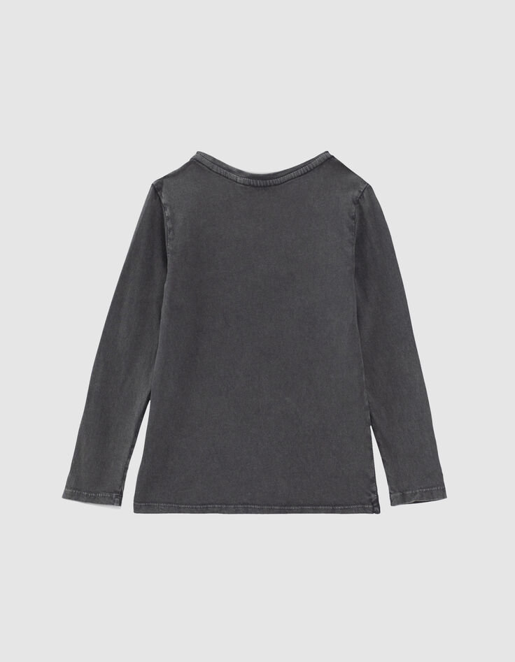 Grijs T-shirt met epauletten opdruk bliksems meisjes-2