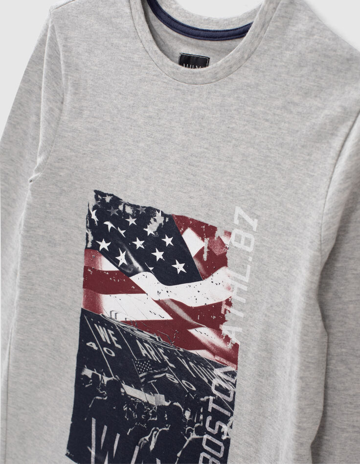 Grau meliertes Jungenshirt mit US-Flagge und Stadion -5