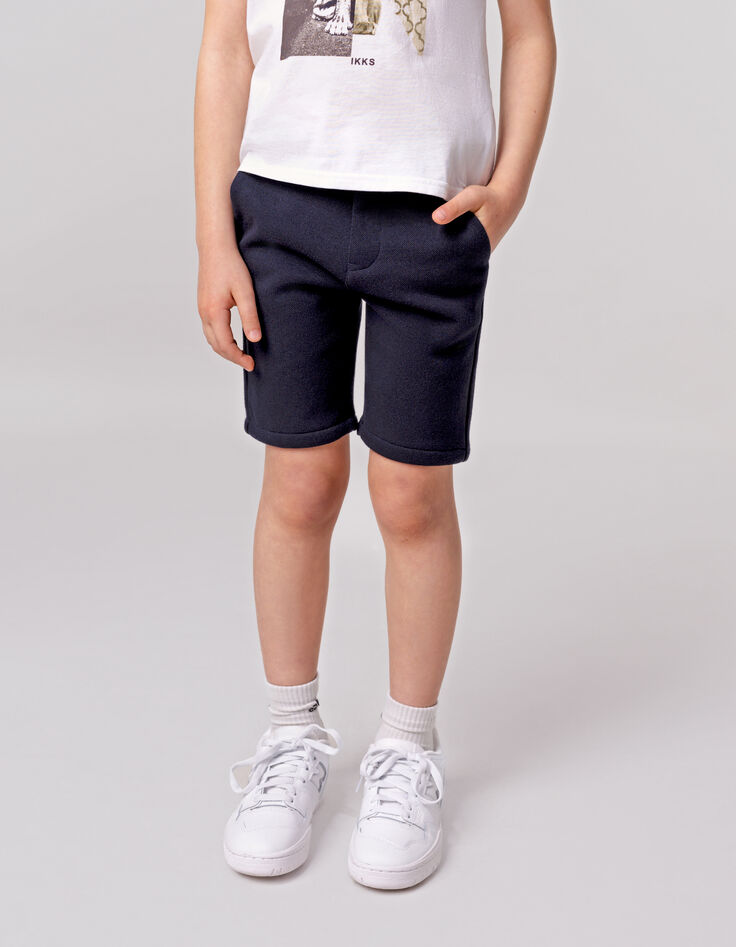 Boys’ navy pique knit Bermuda shorts-1