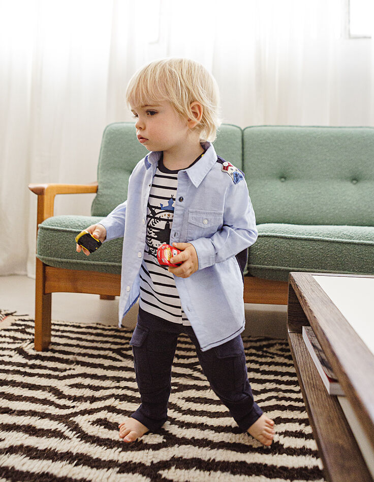 Chemise bleu ciel bi-matière bébé garçon-1