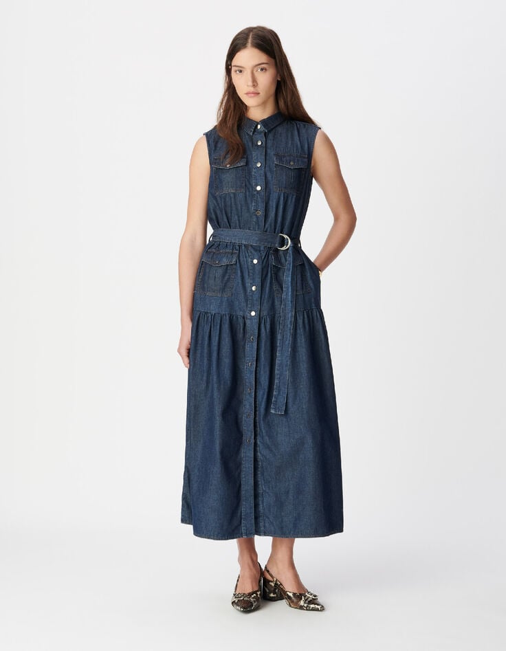 Robe longue en jean brut boutonn&eacute;e Femme-1